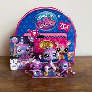 New Littlest Pet Shop LPS 498 Mommy Baby Purple Monkey Set Babies Twins Cute